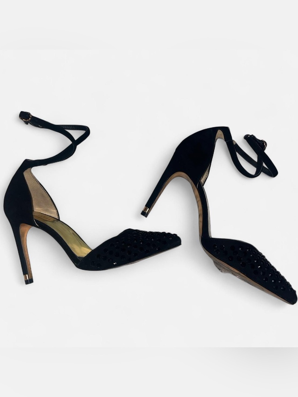 Ted Baker Black Rhinestone-Embellished Ankle-Strap Heels